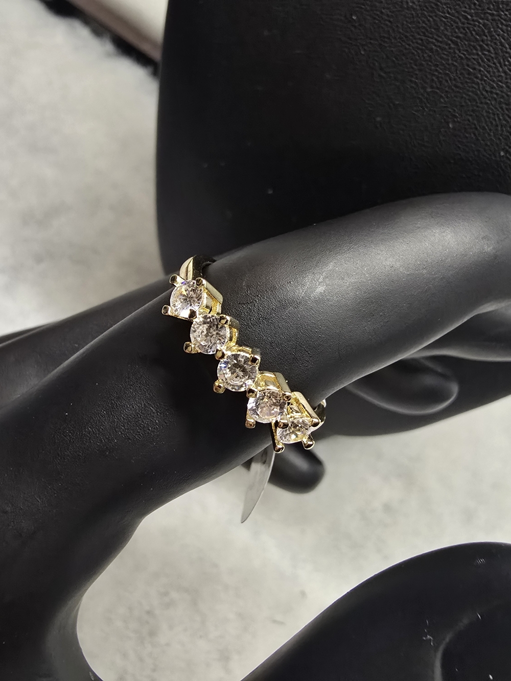 Gold-Tone Five-Stone CZ Ring in Gold with Clear Stones